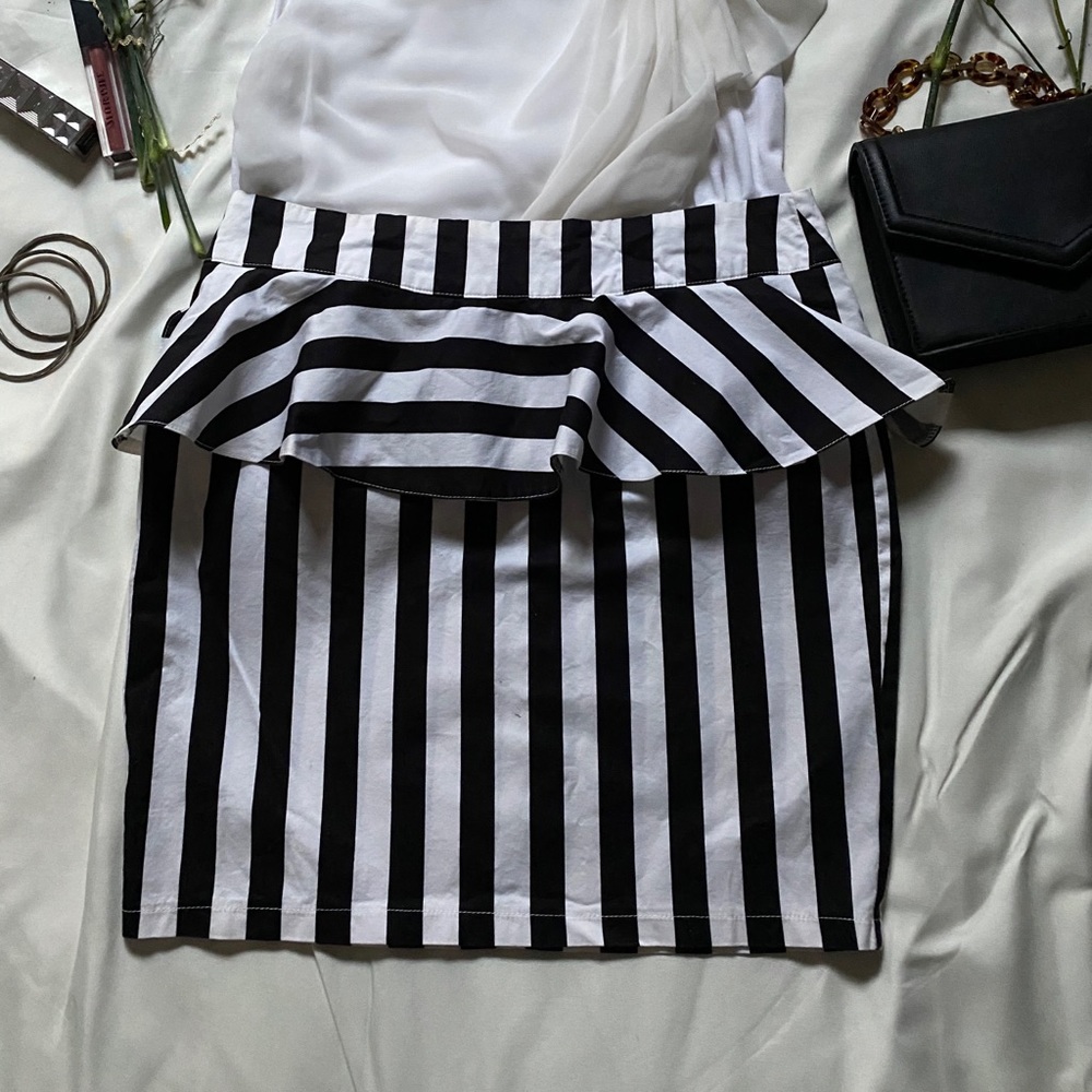 Papaya Black & White Striped Mini Skirt